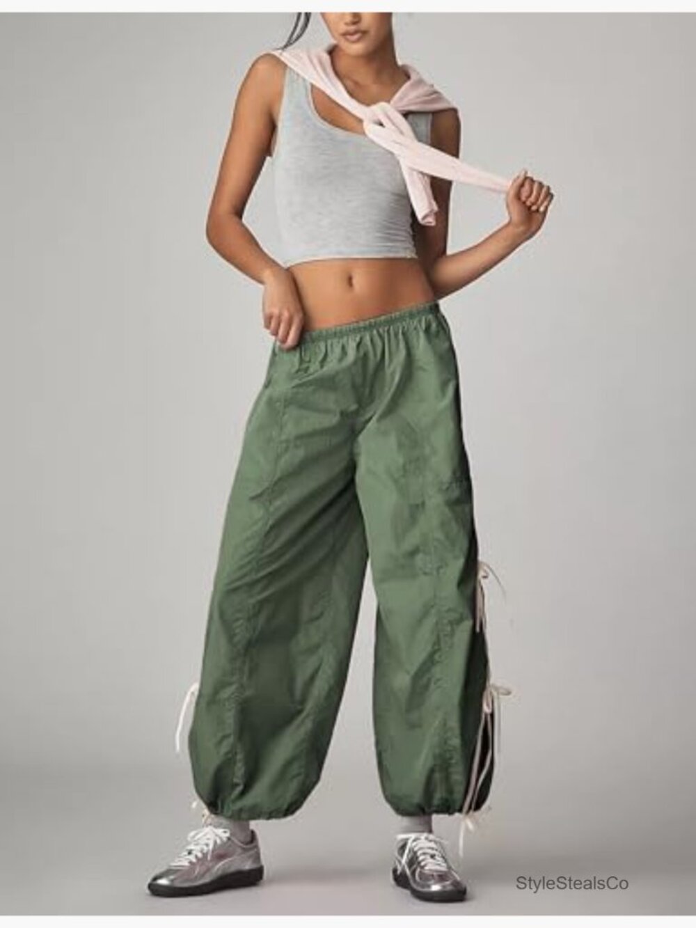 Women's Cargo Pants High Waisted Twist Leg Baggy Hiking Trousers - Picture 3 of 7